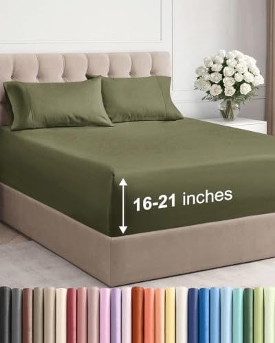Extra Deep Pocket Queen Size Sheet Set - Breathable & Cooling - Sage Green