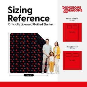 Northwest Dungeons & Dragons NAT D20 Full/Queen Quilted Blanket, Comfy Throw, Soft Lightweight Bedding for Bed, or Couch, 90 x 90 inches