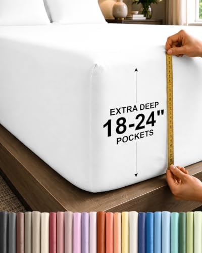 CGK Linens Extra Deep Split King Fitted Sheet - Fitted Sheet Only - White