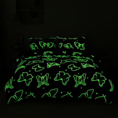 Girl Queen Comforter Set, 5 Pieces Glow in The Dark Butterfly Bed in A Bag