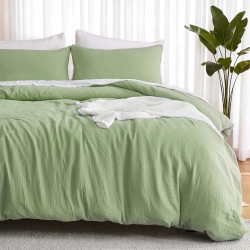 EMME Muslin Cotton Duvet Cover Set Linen Like Sage Green Twin