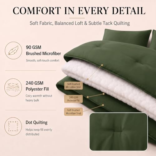 CozyLux Oversized King Comforter Set Olive Green, 7 Pieces Bed in a Bag