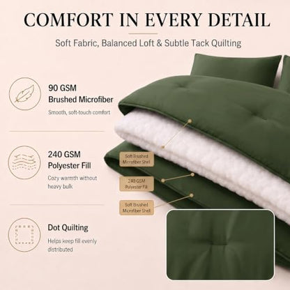 CozyLux California King Comforter Set Olive Green, 7 Pieces Bed in a Bag