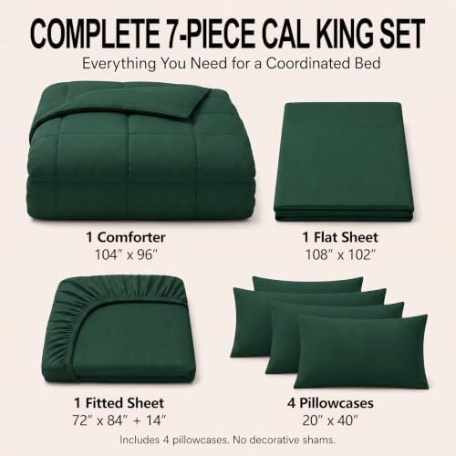 CozyLux California King Comforter Set Emerald Green - 7 Pieces Bed in a Bag