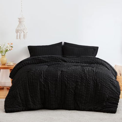 Love's cabin Seersucker Black California King Comforter Set