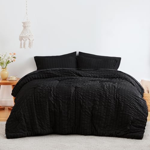 Love's cabin Seersucker Black Twin XL Comforter Set