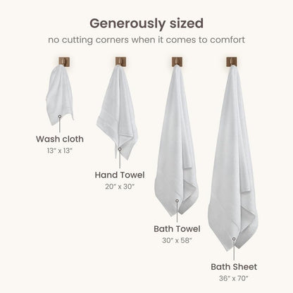 BIOWEAVES 100% Organic Cotton Bath Towel Set | 700 GSM Plush 7-Piece Premium Towel Set GOTS Certified, 2 Bath Towels, 2 Hand Towels & 2 Washcloths, 1 Bath Mat - White