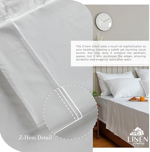 Linen Home 100% Cotton Percale Sheets King Size, White, Deep Pocket, 4 Pieces Set - 1 Flat, 1 Deep Pocket Fitted Sheet and 2 Pillowcases, Crisp Cool and Strong Bed Linen (Pack of 2)