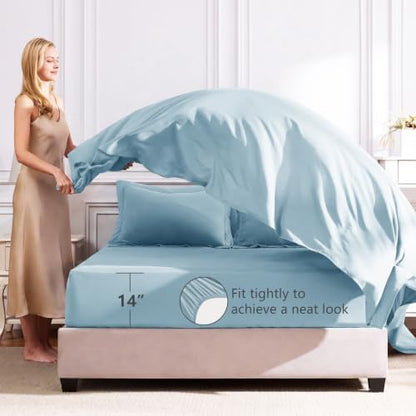 CozyLux Queen Comforter Set 88"x88" Light Blue - 7 Piece Bed in a Bag