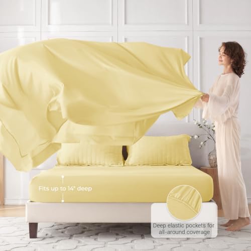 MUXHOMO 7 Pieces King Comforter Set, Seersucker Bed in a Bag King Size, All Season Luxury Bedding Set with Comforter, Flat Sheet, Fitted Sheet, Pillowcases & Shams, Yellow