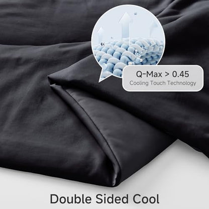 HOMFINE Cooling Comforter Japanese Double-Sided Cold Tech Fabric Cooling Blanket for Night Sweats Hot Sleepers, Q-Max 0.45 Soft Breathable Silky Smooth Lightweight Black Summer Comforter King