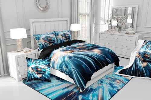 Blue Racing Car Comforter Set King Size Furious Extreme Sport Games Bedding Sets for Kids Boys Teens,Sports Race Car Bed Set,Cool Modern Duvet Insert with 2 Pillowcases,All Season,Black Blue