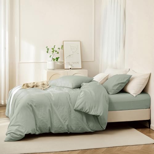 JIYUAN Oversized King Washed Cotton Duvet Cover Set, Relaxed Linen Feel