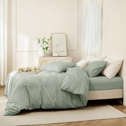 JIYUAN California King Washed Cotton Duvet Cover Set, Relaxed Linen Feel