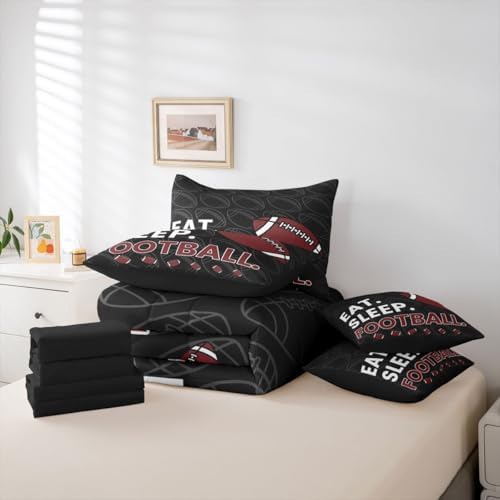 Erosebridal Football Games Kids Boys 7 Piece Bedding Set Twin | Ball Gaming Comforter Set with Sheets Rugby Sports Theme Bed in A Bag Teens Girls Men Bed Sets