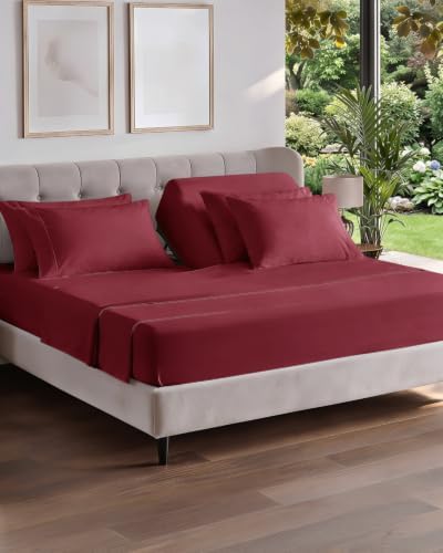 Flex Top Split Head King 6 Piece Sheet Set - Soft & Cooling - Burgundy