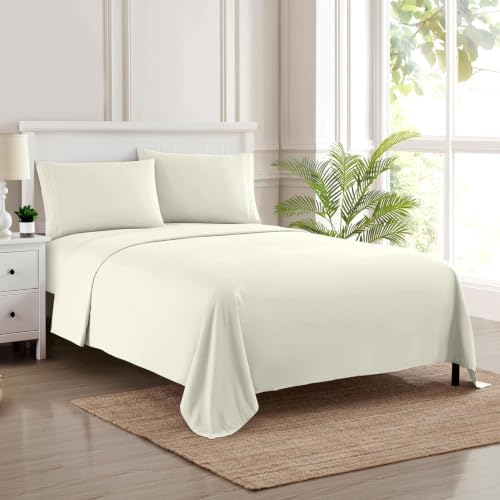 Full XL Sheet Set – Breathable Luxury Sheets, 5 Inches Longer Than Full for Extra-Long Mattresses – Full Elastic & Secure Corner Straps Built in – 1800 Supreme Collection Deep Pocket Bedding, Ivory