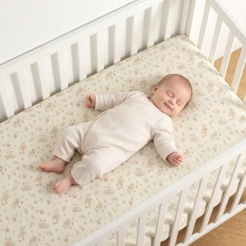 Organic Baby Crib Sheets 52x28 Inches 2 Pack Baby Girls Blossom&GrassGreen