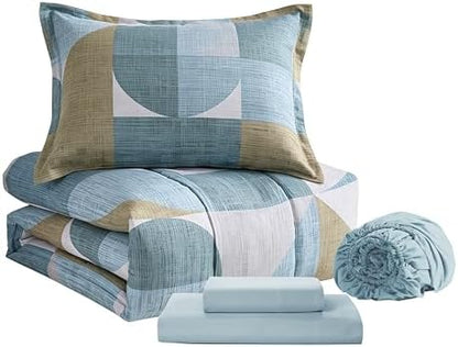 Geometric Comforter Set Twin Size with Sheets Bed in a Bag – Deep Pocket Fitted Sheet with Elastic Corners, Cozy Comforter, Pillowcases & Shams – Soft Microfiber All Season Bedding – Machine Washable