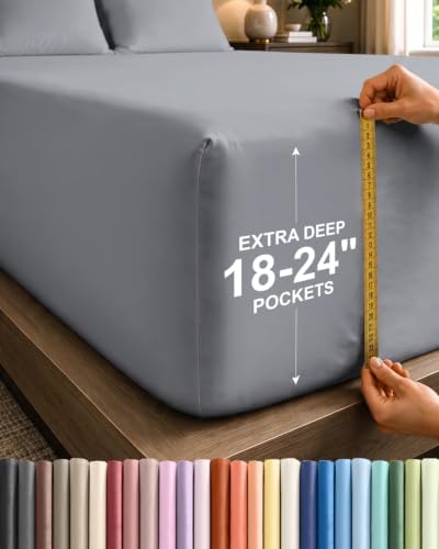 CGK Linens Extra Deep Twin Fitted Sheet - Fitted Sheet Only - Steel Blue