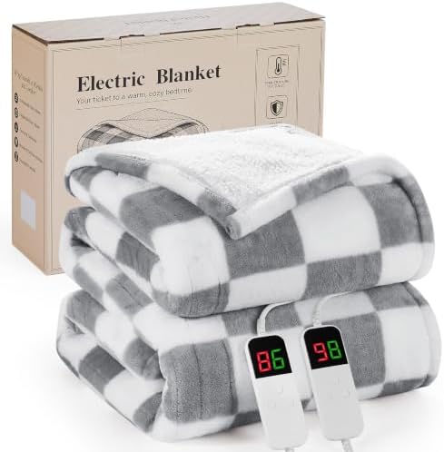 Grey Electric Blanket Heated Queen Size, 84"X90" Dual Control