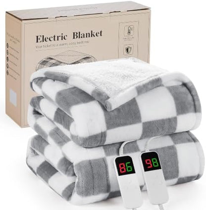 Grey Electric Blanket Heated Queen Size, 84"X90" Dual Control