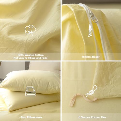 FOSSA Duvet Cover Set 100% Washed Cotton Linen Feel Super King