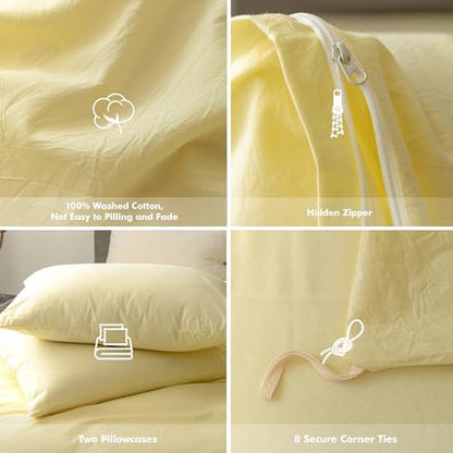 FOSSA Duvet Cover Set 100% Washed Cotton Linen Feel Super King