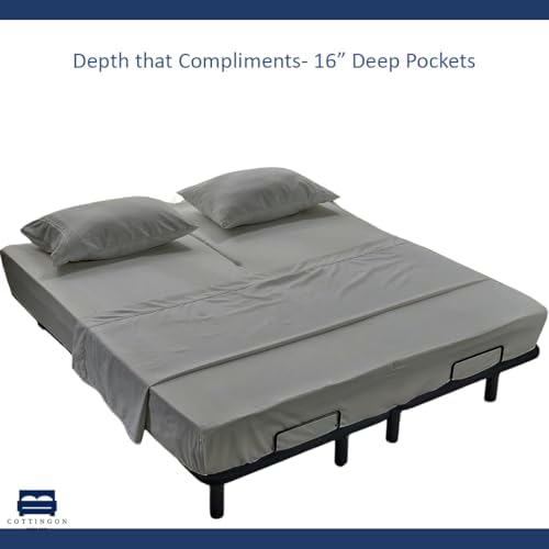4 Piece Flex Head King Sheet Set 34" Top, 100% Egyptian Cotton, Light Grey