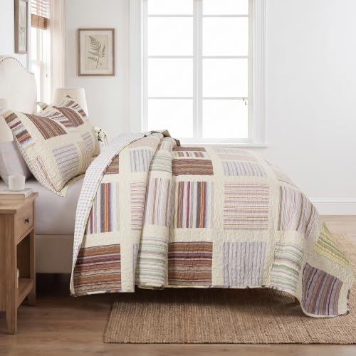 HoneiLife Quilt Sets Queen Size - 3-Piece Microfiber Quilts Lightweight Bedspreads Striped Coverlets Rustic Bed Cover Queen Quilt Bedding Set for All Season Use