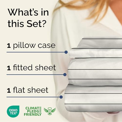 Twin 3 Piece Striped Sheet Set - Soft, Breathable & Cooling - Cream Stripe