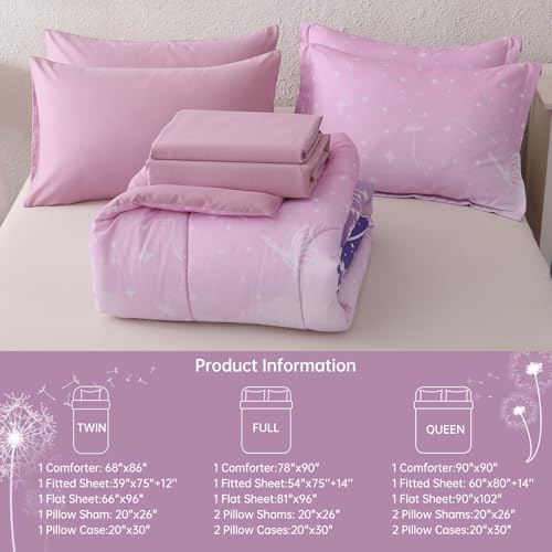 Dinjoy Girls Comforter Set 7 Pieces, Queen Size Colorful Ombre Rainbow Bedding Set, Bed in A Bag for Kid Teen Girls (1 Comforter, 1 Flat Sheet, 1 Fitted Sheet, 2 Pillow Shams, 2 Pillowcases)