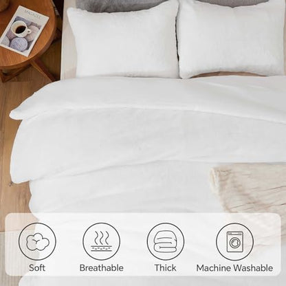 BEDELITE Faux Fur Twin Comforter Set White,Warm Bedding with 1 Pillowcase