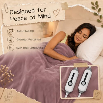 Electric Heated Blanket King Size 90"x100", Dual Controllers, Purple