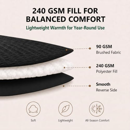 HIMEET Oversized Queen Comforter Set, 7-Piece Seersucker Bed in a Bag Black