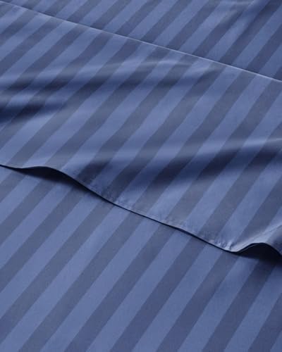 Twin 3 Piece Striped Sheet Set - Soft, Breathable & Cooling - Blue Stripes