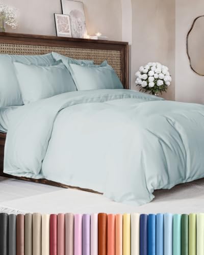 Duvet Cover Queen Size - Soft 3 Piece with Zipper Closure - Ice Blue
