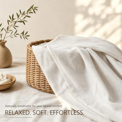 MEISHANG 100% French Linen Sheets Queen,4 Pcs,16" Deep Pocket