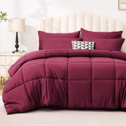 Love's cabin Plaid Twin XL Comforter Set, Burgundy