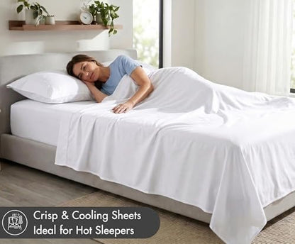 ZOYER 100% Cotton Sheets – Twin Size Percale Bedding, Cooling & Breathable, Durable with a Crisp, Soft & Comfortable Feel, 16" Deep Pocket, 3-Piece Set, Bright White