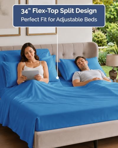 Flex Top Split Head King 6 Piece Sheet Set - Soft & Cooling - Denim Blue