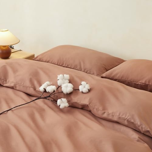 SAPHREAS Duvet Cover Set King Size 100% Organic Cotton Mocha Mousse, 3 Pcs Soft Bedding Comforter Cover with Zipper Closure & Corner Ties, Comforter Not Included