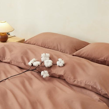 SAPHREAS Duvet Cover Set King Size 100% Organic Cotton Mocha Mousse, 3 Pcs Soft Bedding Comforter Cover with Zipper Closure & Corner Ties, Comforter Not Included