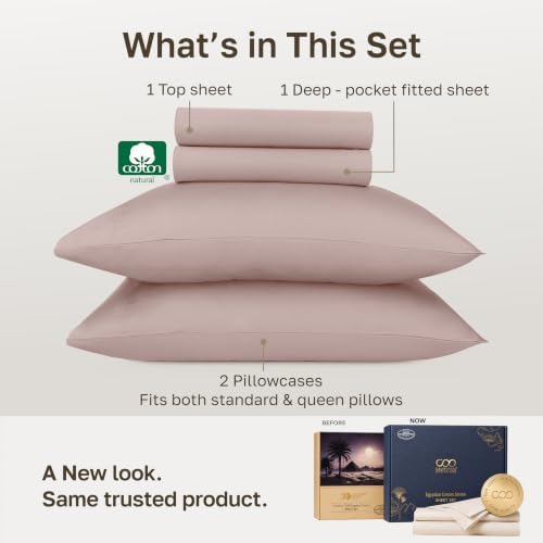 California Design Den 100% Egyptian Cotton Queen Bed Sheet Set, Dusty Rose