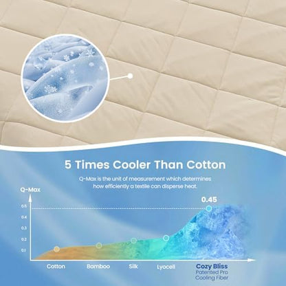 Cozy Bliss Cooling Blanket for Hot Sleepers King Size, Q-Max 0.45 Cooling Comfort, Cold Blankets for Night Sweats Sleeping, Ultra-Cool Lightweight Breathable Summer Blanket for Bed, Khaki 108"x90"