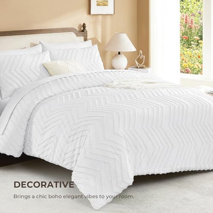 Litanika White King Comforter Set with Sheets, 7 Pieces Boho Bed in a Bag