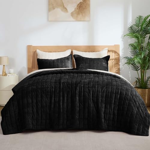 BEDELITE Velvet Quilt Set Queen Size, Luxury Velvet Comforter Bedding
