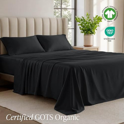 Bare Home 100% Organic Cotton Jersey Sheet Set, Ultra Soft, 100% Cotton - Sheet Set & Pillowcase - Deep Pocket Bed Sheets (Twin, Black)