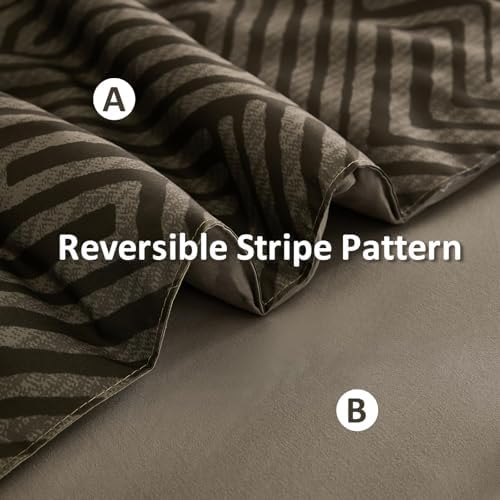 Comforter Set Queen Size 7 Piece Bed in a Bag Brown Striped Bedding Set