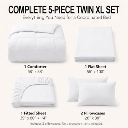 CozyLux Twin XL Comforter Set White - 5 Pieces Twin XL Bed in a Bag